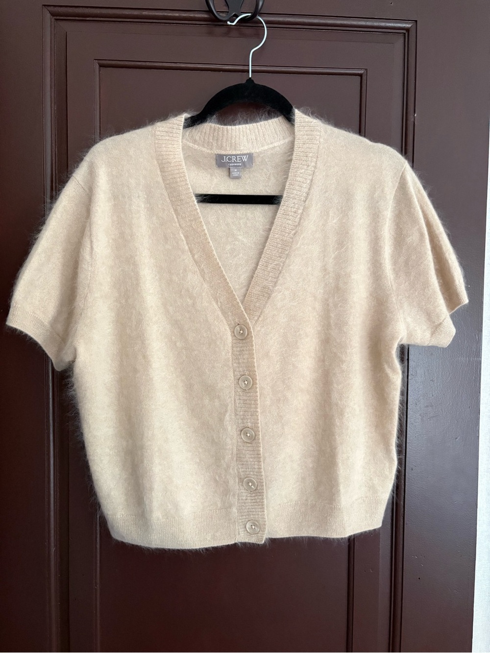 J. Crew Brushed cashmere cardigan sweater short sleeve beige size M